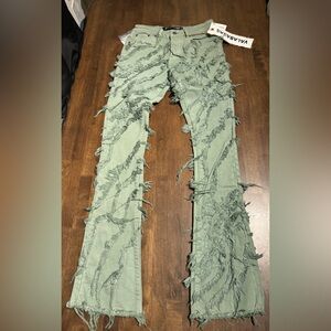 Valabasas "GRIT” LIGHT EMERALD STACKED FLARE JEAN